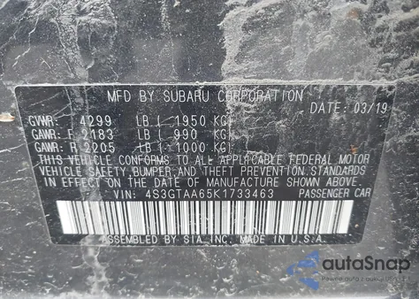 2019 Subaru Impreza 2.0I from USA, damaged, VIN 4S3GTAA65K1733463